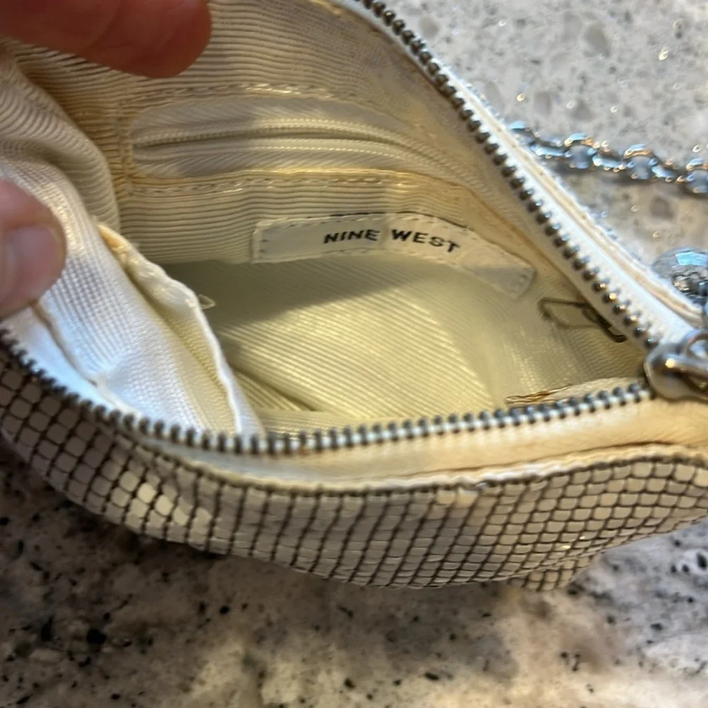 Nine West Metallic Silver Purse with Chain 6
